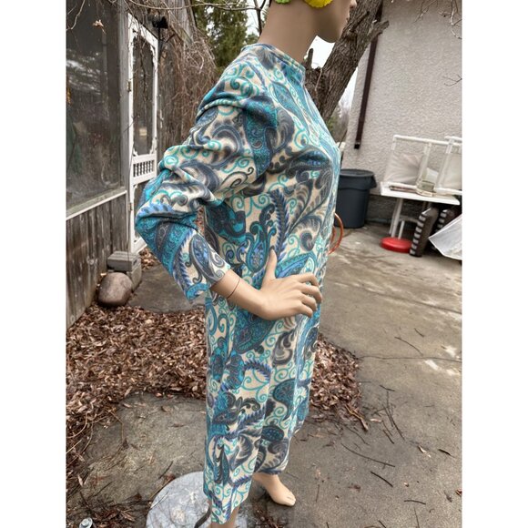 60s Paisley Long Sleeve Shift Dress DRALON Knit Lined Germany Sz 48 - Picture 6 of 13